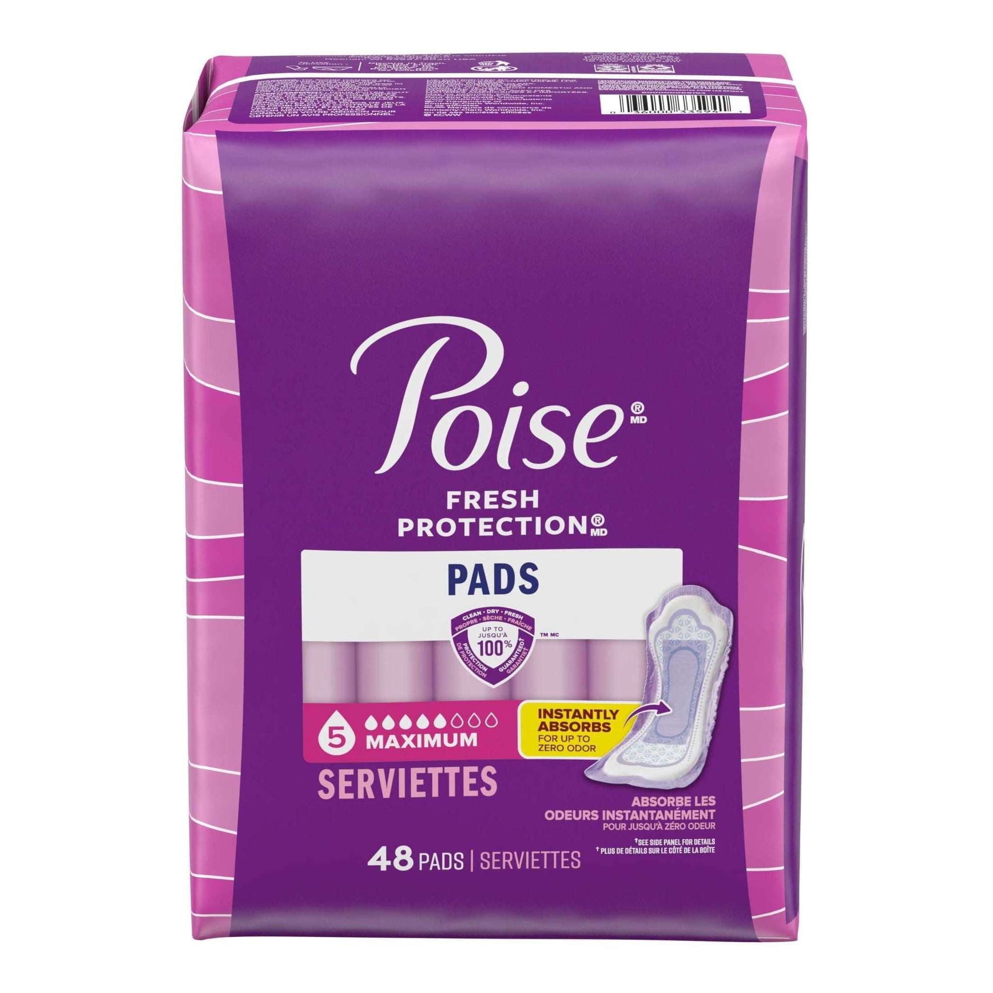 Poise Incontinence Pads for Women, 5 Drop Maximum Absorbency, Regular Length, 48 Count