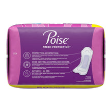 Poise Fresh Protection pads box back with small pad illustration and feature icons.