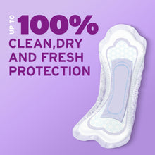 Long incontinence pad with textured top sheet and blue absorbent center.