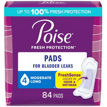 Poise Fresh Protection incontinence pads box, moderate long, 84 count.