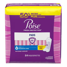 Poise Fresh Protection incontinence pads box with moderate long, 84 count pads.