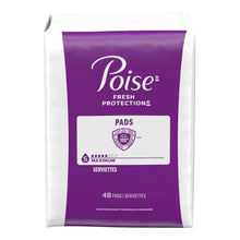 Poise incontinence pad bag showing 48 maximum absorbency regular pads