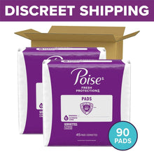 Incontinence pads multipack in purple, two packs with 90 pads badge
