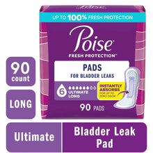 Long incontinence pads box in purple, showing illustrated pad and 90 count