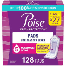 Poise postpartum incontinence pad box, 128 count, maximum long absorbency