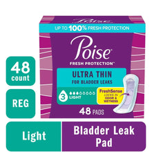 Poise Ultra Thin incontinence pad box, 48 count, regular length, light absorbency