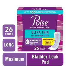 Poise Ultra Thin bladder leak pads, long length, 26 count box
