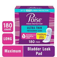 Poise Ultra Thin incontinence pad box, long length, 180-count for bladder leaks