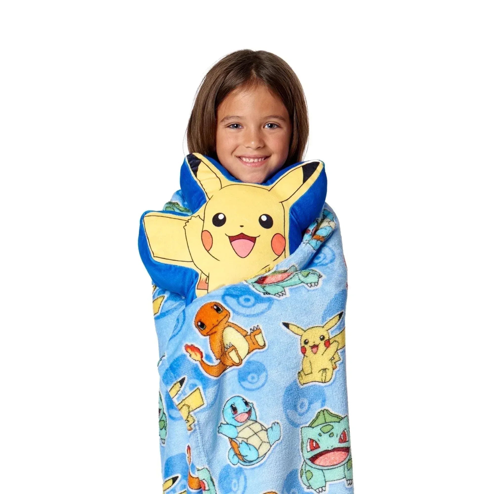 Pokemon Pikachu Cute Silk Touch Throw Blanket and Plush Character Hugger Set