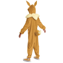 Eevee-style tan child jumpsuit costume with white collar and tail detail