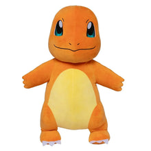 Charmander jumbo plush with orange body, yellow belly, and blue eyes