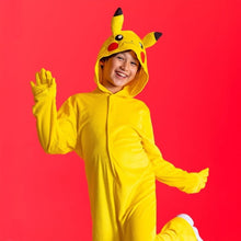 Yellow Pikachu child hooded jumpsuit with ear hood and red cheek face markings