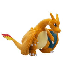 Charizard plush toy in side pose, wings out with red-yellow flame claw detail