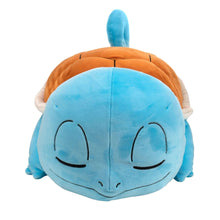 Sleeping Squirtle plush with closed-eye face, blue body and orange shell