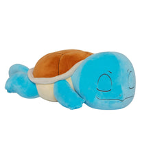 Sleeping Squirtle plush curled up, blue face and orange shell with closed eyes