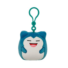 Snorlax clip-on plush keychain, teal, smiling face, green loop