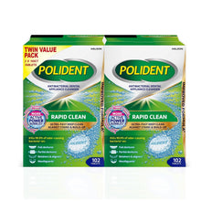 Twin value pack of Polident rapid clean dental appliance cleanser boxes