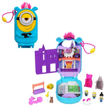 Blue Minions-themed compact playset with open sections, door, and assorted accessories