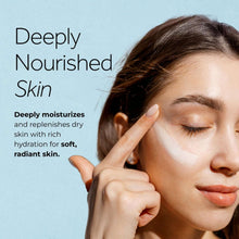 Moisturizing face cream applied to a woman’s cheek using a small dollop