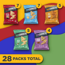 PopCorners chip variety with six colorful bags and 28 packs total label
