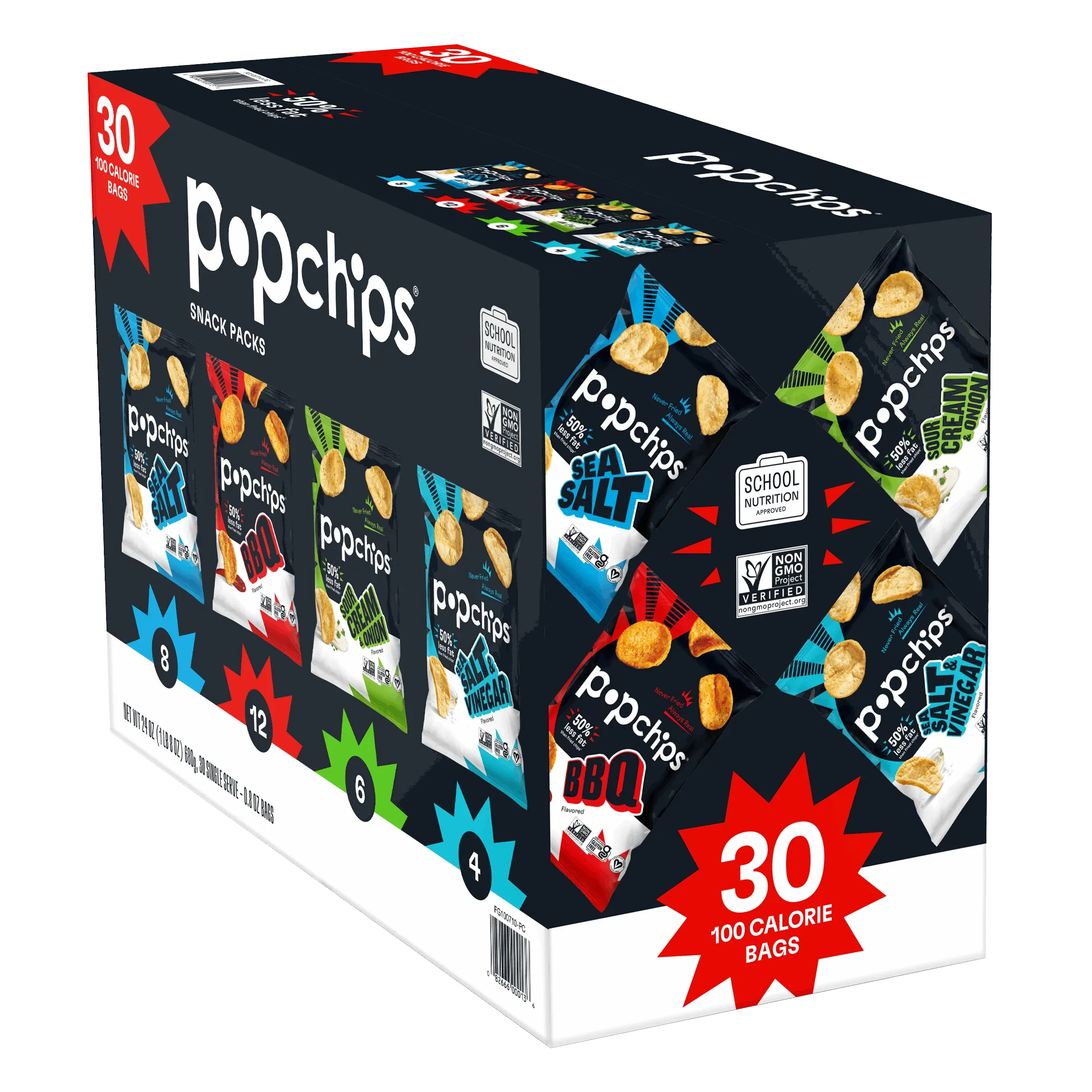 Popchips Potato Chips Snack Packs, Variety Pack, 0.8 oz, 30-count - USA MEGA SHOP