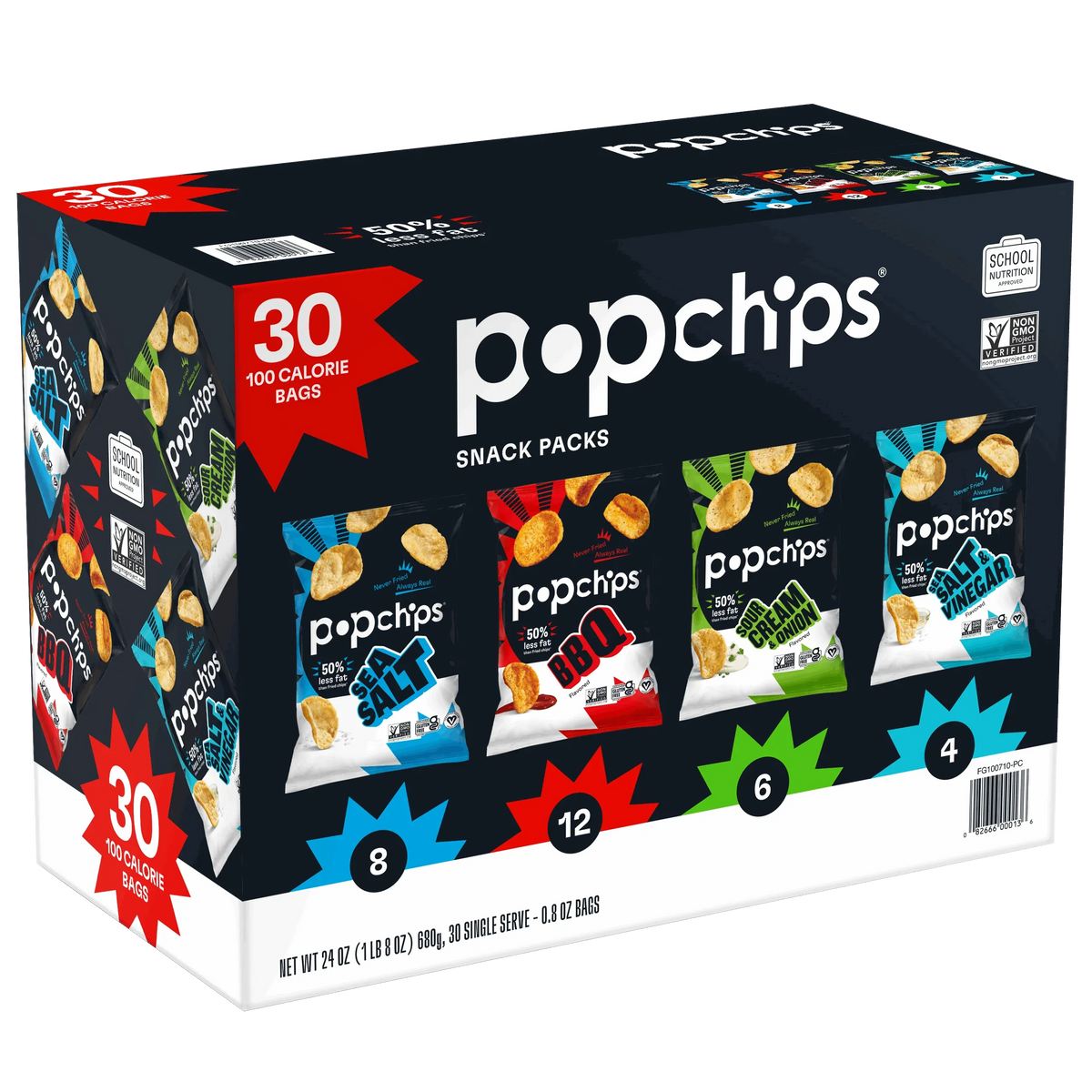 Popchips Potato Chips Snack Packs, Variety Pack, 0.8 oz, 30-count - USA MEGA SHOP