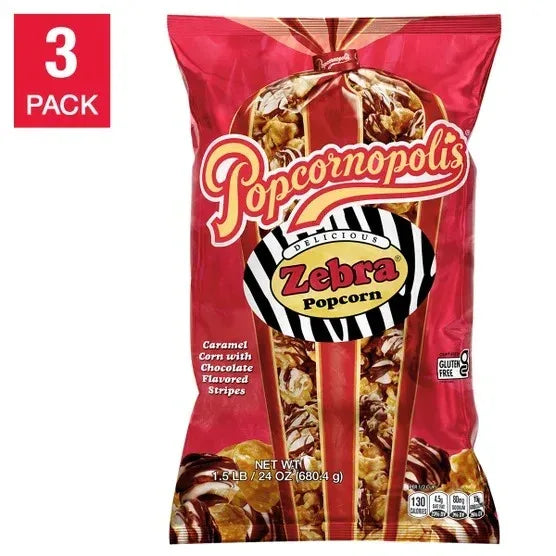 Popcornopolis Zebra Popcorn 24 oz, 3-count