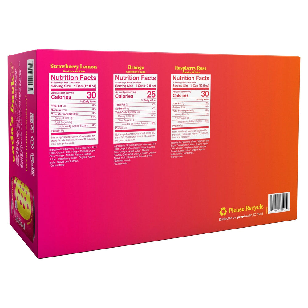 Poppi Soda Juicy Faves, Variety Pack, 12 fl oz, 15-count - USA MEGA SHOP