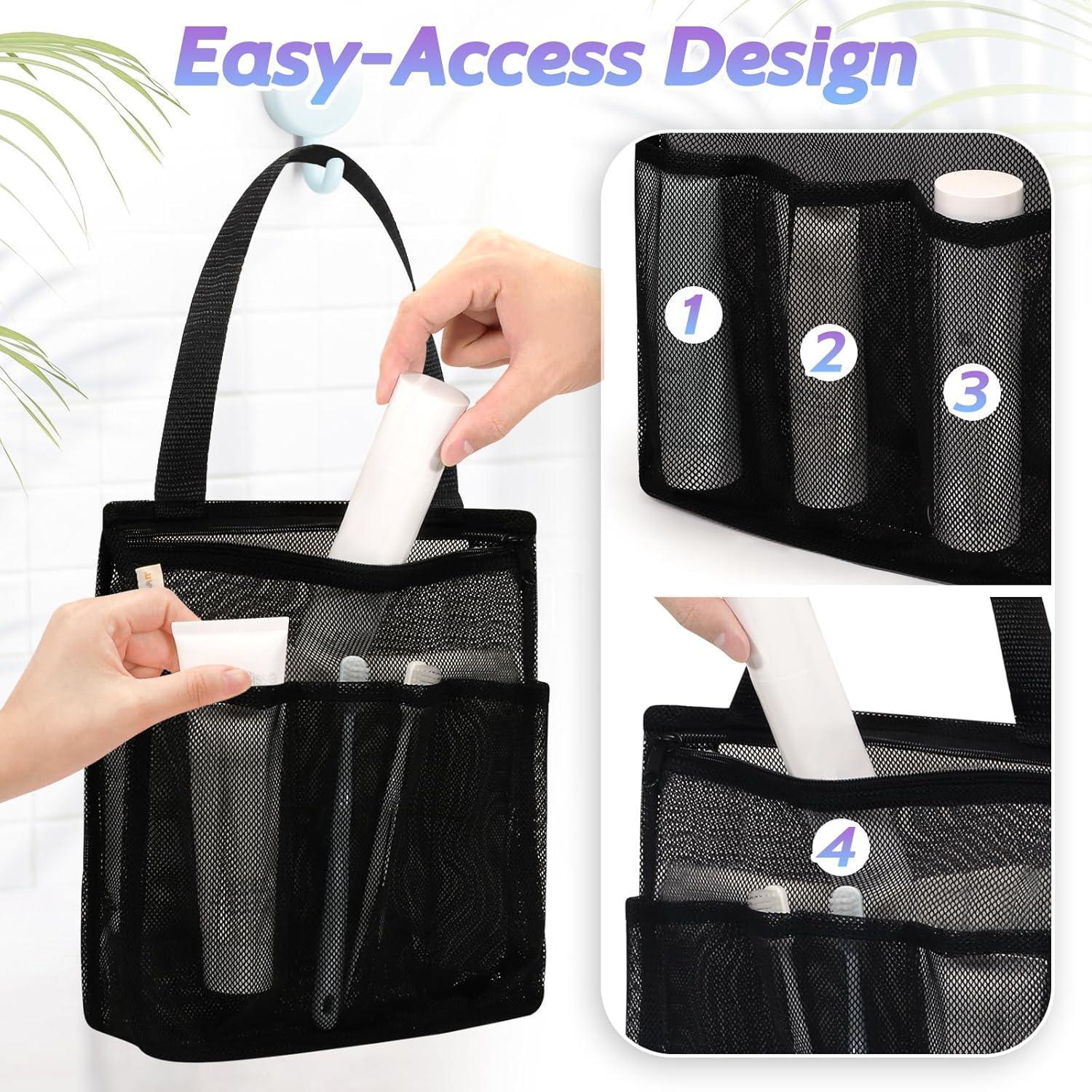 Portable Large Mesh Shower Caddy & Toiletry Tote Bag - Quick Dry for College Dorm, Gym, Pool, Travel, Beach, Yoga, Camping, and More (Black)