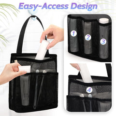 Portable Large Mesh Shower Caddy & Toiletry Tote Bag - Quick Dry for College Dorm, Gym, Pool, Travel, Beach, Yoga, Camping, and More (Black)