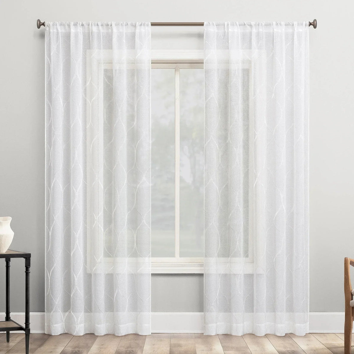 Portside Embroidered Trellis Sheer Curtains, 2-pack
