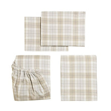 Four-piece beige plaid flannel sheet set, including fitted sheet and pillowcases