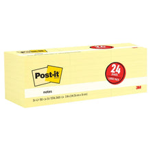 Post-it brand canary yellow sticky notes pack with 24 pads, in a cardboard box