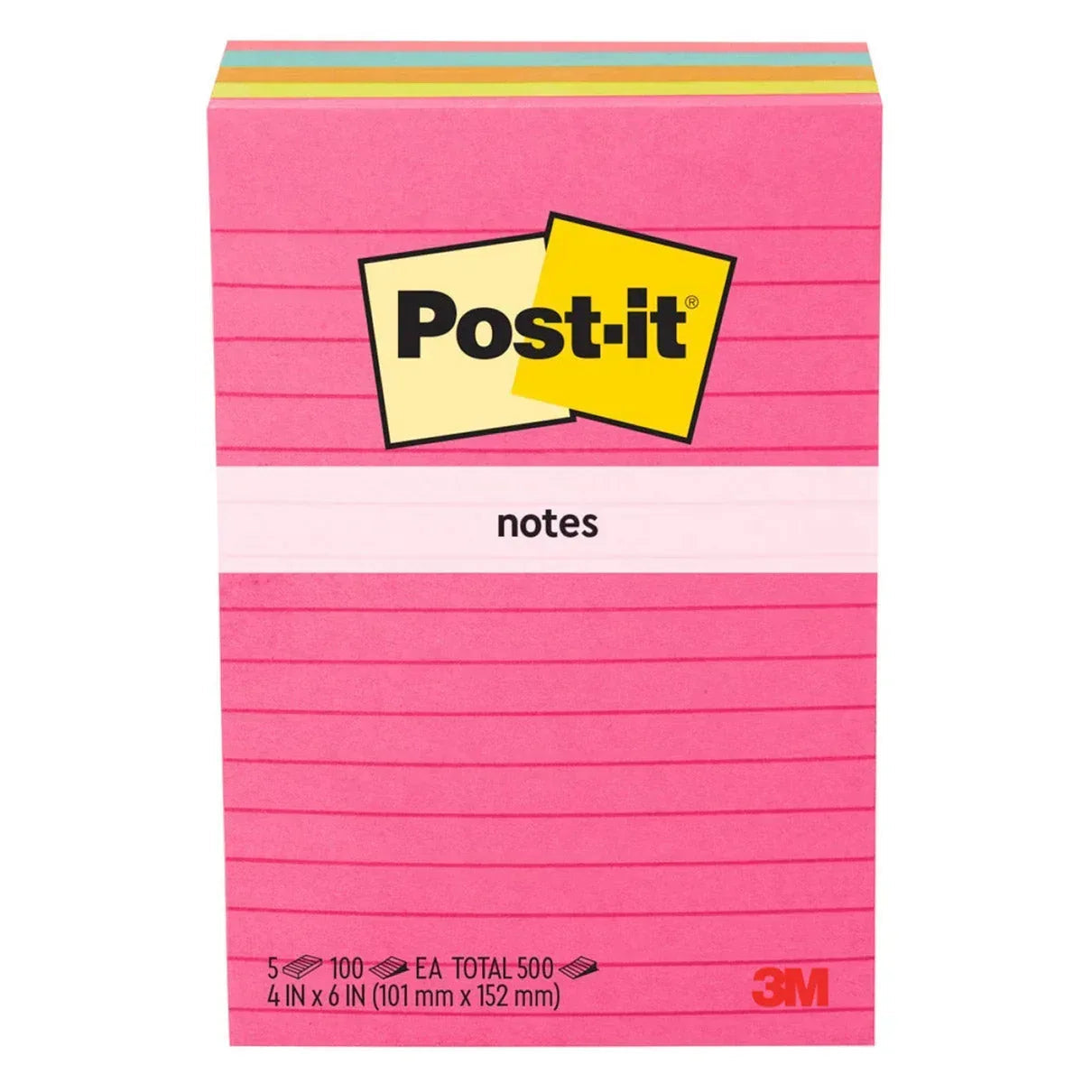 Post-it® Notes, 4 in. x 6 in. Assorted Colors, 100 Sheets, 5-pack