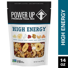 High energy trail mix pouch, white and black with blue band, 14 oz