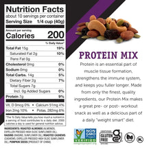 Protein Mix nutrition facts panel on trail mix pouch with ingredient list