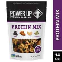 Power Up Protein Mix trail mix pouch, front label with ingredient window