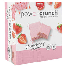 Strawberry creme protein energy bar gift box with pink bar image and strawberry accents