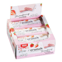 Strawberry creme protein energy bar box showing multiple stacked pink wrapped bars