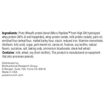 Protein energy bar package back panel with ingredient text