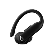 Powerbeats Pro 2 black earbud, close angle with curved hook and b logo on stem