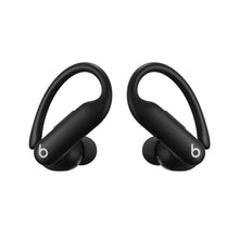 In-ear wireless earbuds, black ear hooks and earbuds from rear view