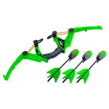Green Z-tek air bow with orange string, gray grip, and three green arrows