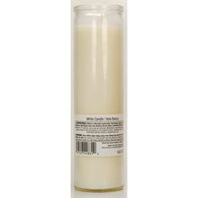 Prayer candle in clear glass with white wax and side label