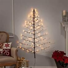 Pre-lit wall tree hanging with warm white LED lights