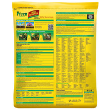 Preen Garden weed preventer plus plant food bag back label with usage and safety text