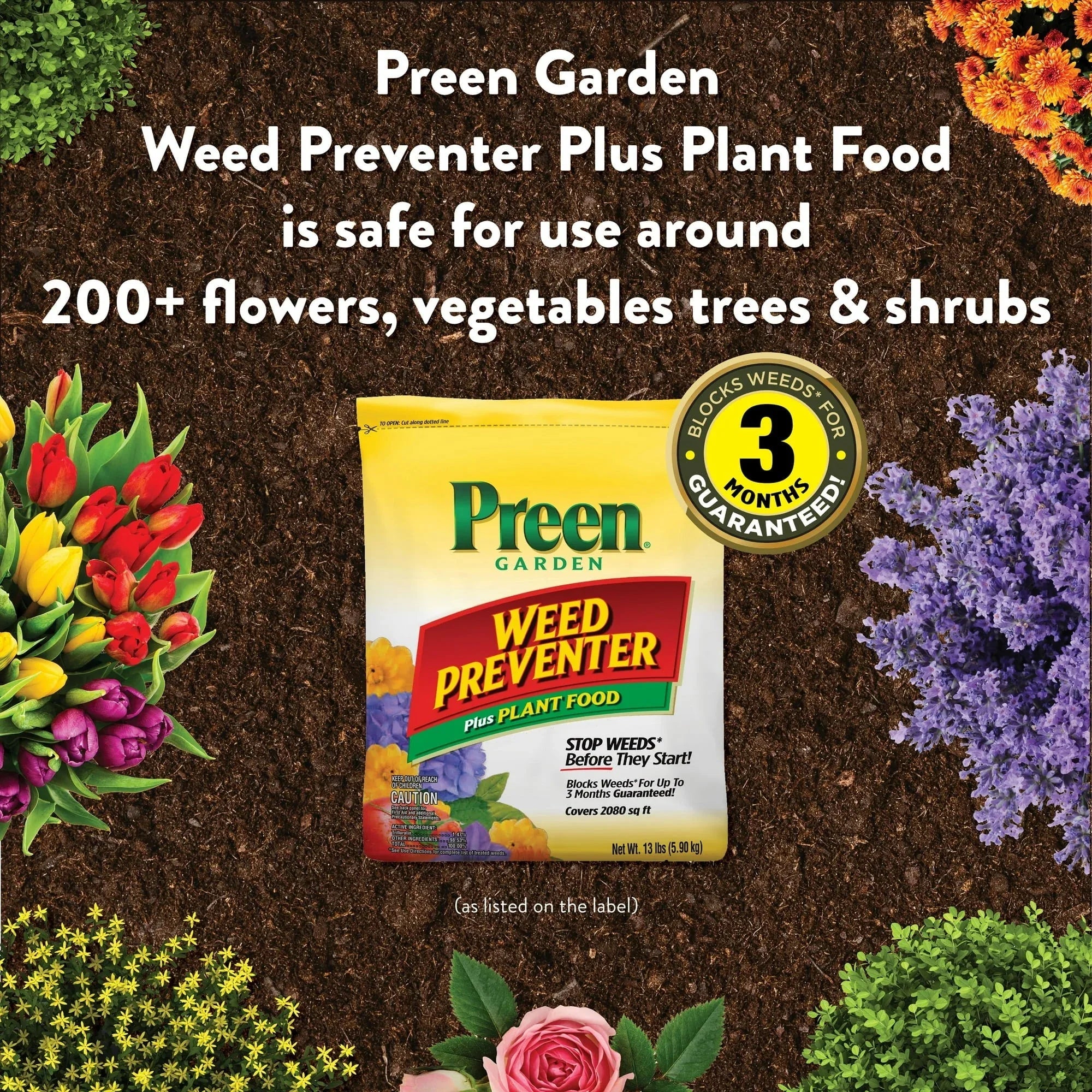 Preen Garden Weed Preventer Plus Plant Food - 13 lb. Bag - Covers 2,080 Sq. ft.