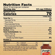 Nutrition Facts label on sauce container: 10 servings, 70 calories