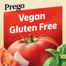 Prego vegan gluten free sauce label with tomato and basil leaves
