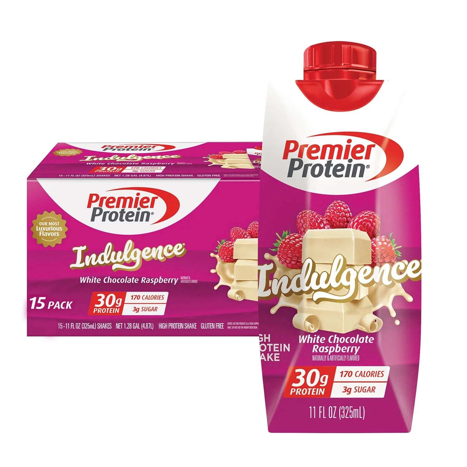 Premier Protein Indulgence Protein Shake, Chocolate Covered Strawberry, 30g Protein, 11 fl oz, 4 Ct